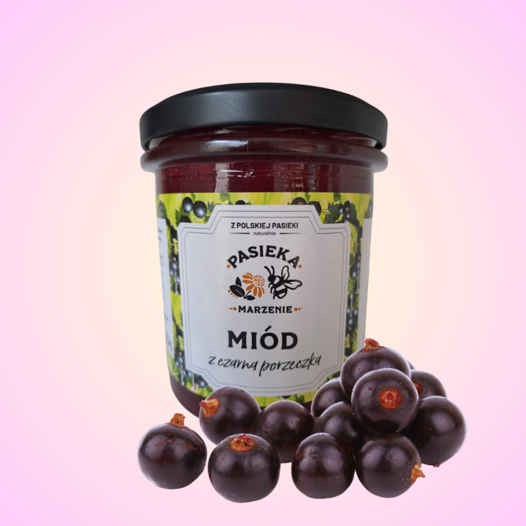 Miód wielokwiatowy z czarną porzeczką 470g z naturalnej pasieki